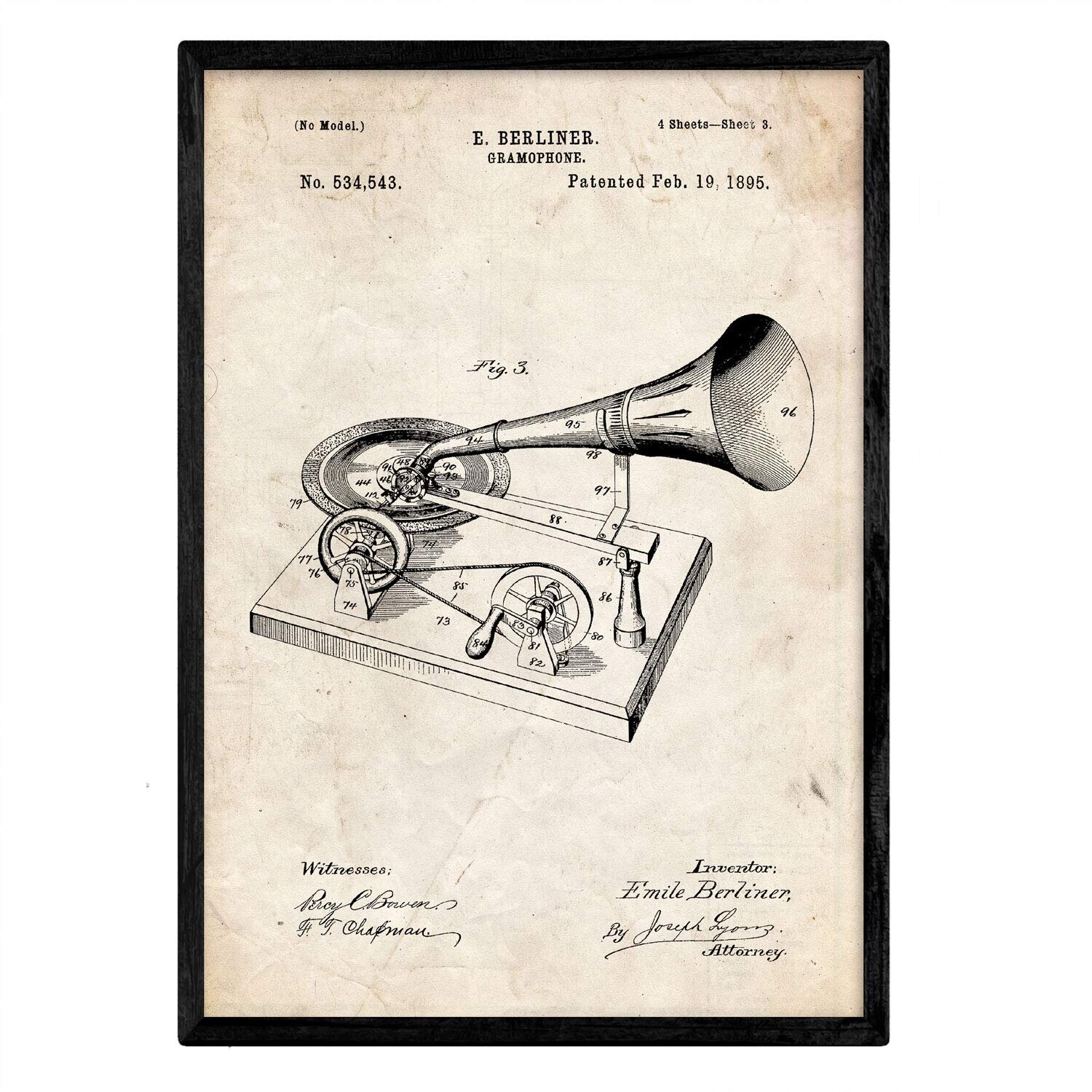 Nacnic Poster patent gramophone. Sheet with old design patent in A3 ...