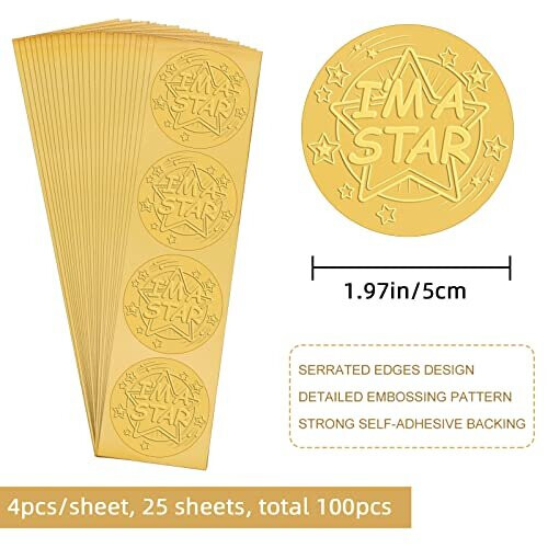 Craspire 100 Pieces Gold Foil Stickers, Embossed Certificate Seals, Self-Adhesive Stickers, Medal Decoration Stickers, Certification, Graduation, Corporate Notary Seal, Envelope (2 - View #5
