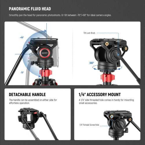 Neewer NEEWER TP72A Fluid Head Video Tripod Monopod 2
