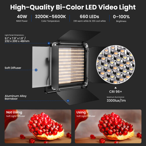 Neewer NEEWER 2 Pack Bi-Color 660 LED Video Light and Stand Kit 2