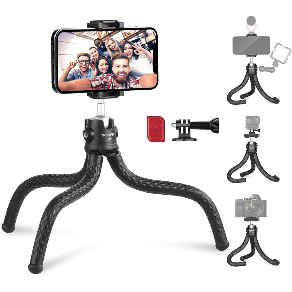 NEEWER Phone Tripod, T80 Flexible Travel Tripod Stand with Wireless Remote