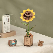 Sunflower Wooden Puzzle 3D Flower Model Building Kit In Vase DIY
