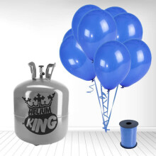 Disposable Helium Gas Canister with 50 Navy Blue Balloons and Curling Ribbon