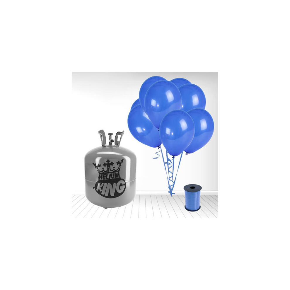 Disposable Helium Gas Canister with 50 Navy Blue Balloons and Curling Ribbon