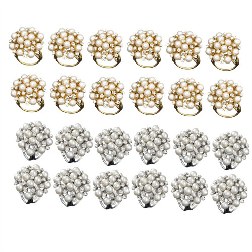 24 Pcs Napkin Rings Set Pearl Flower Napkin Buckles Napkin Holders for Wedding Banquet Home Party Decor Table Accessory
