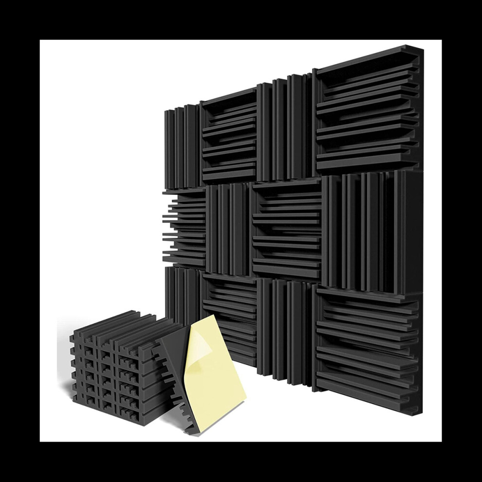 12 Pack Self-Adhesive Sound Proof Foam Panels, 12X12x2inch Acoustic Foam, High Resilience Sound Proofing Padding - Black 4851302126594