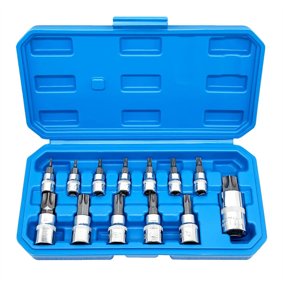 13Pcs Star Torx Bit Socket Set T8-T70 H2-H14, Sockets 1/4Inch,3/8Inch & 1/2Inch Drive For Hand Use Work 4851302187427