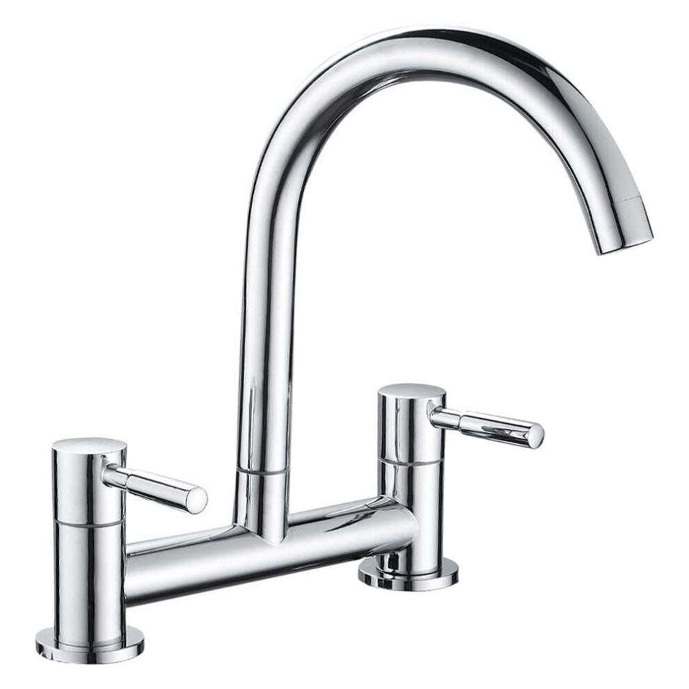 Kitchen Sink Mixer Tap,2 Hole Kitchen Mixer Tap,Dual Lever Bridge Faucet ,180mm Centres Deck Mounted,1/4 Turn,Swivel