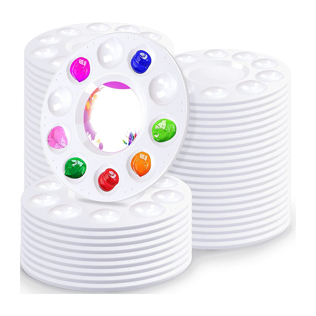 100 PCS Plastic Paint Pallet for Kids, Paint Tray Palettes with 10