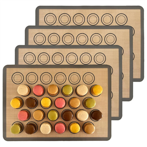 Macaron Baking Mats 4 Pack for Perfect Macarons & Cook - Silicone Macaron Baking Sheets with Size Guiding Circles