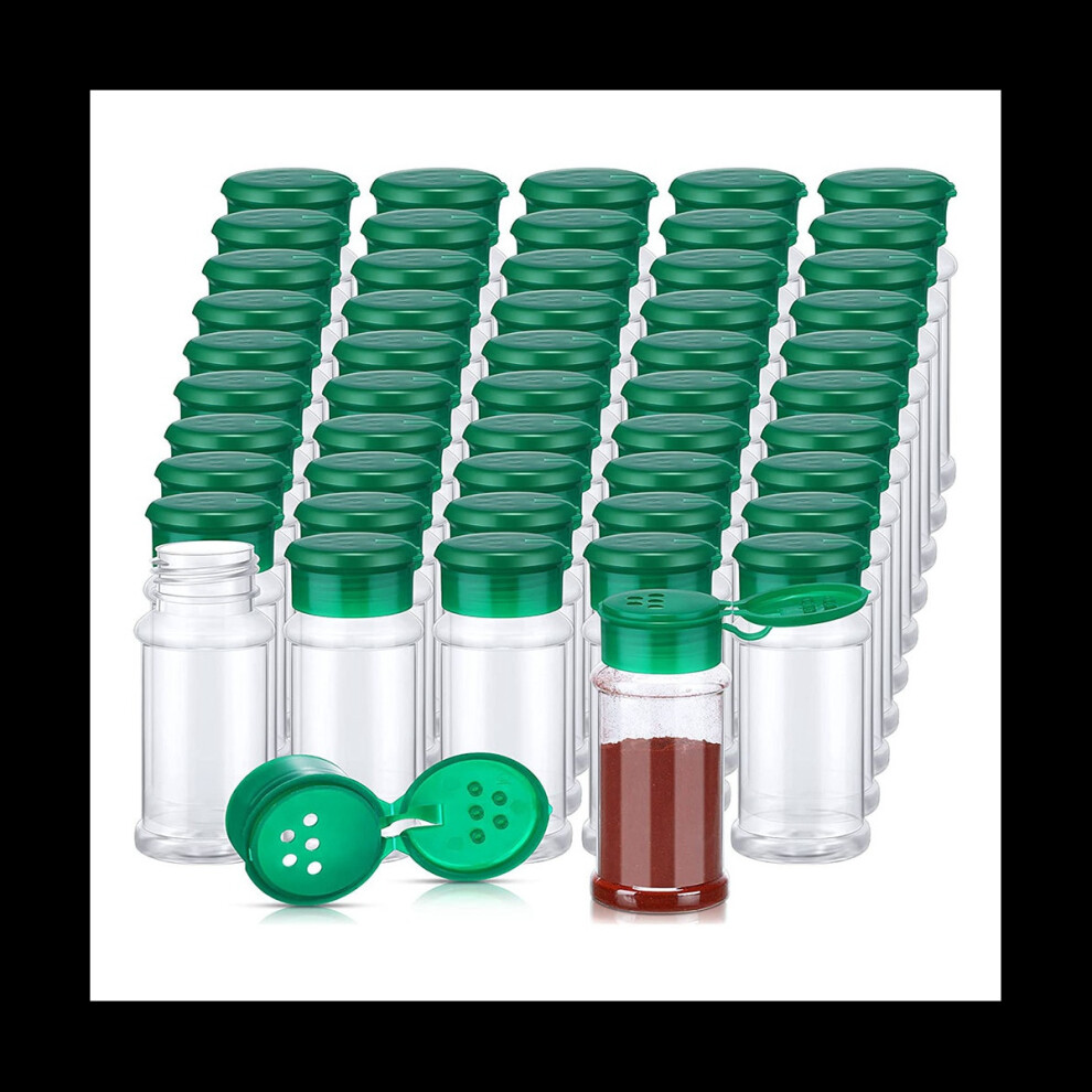 Spactz 50Pcs Plastic Spice Jars With Shaker Lids Spice Containers Plastic Spice Bottles Seasoning Shaker Jars 3.3Oz/100Ml Green