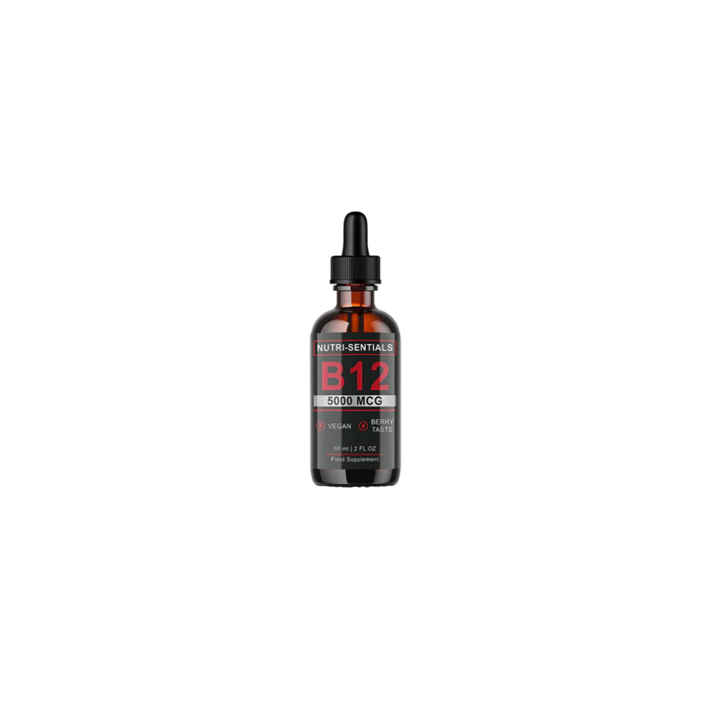 Vitamin B-12 Liquid Drops 5000 mcg Methylcobalamin High Strength Supplement for Increasing Metabolism Immunity Energy Vegan Berries Flavour 60ml