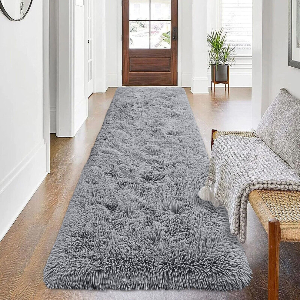 Grey Rugs Non-Slip Shaggy Rug Hallway Runner Living Room Soft Carpet