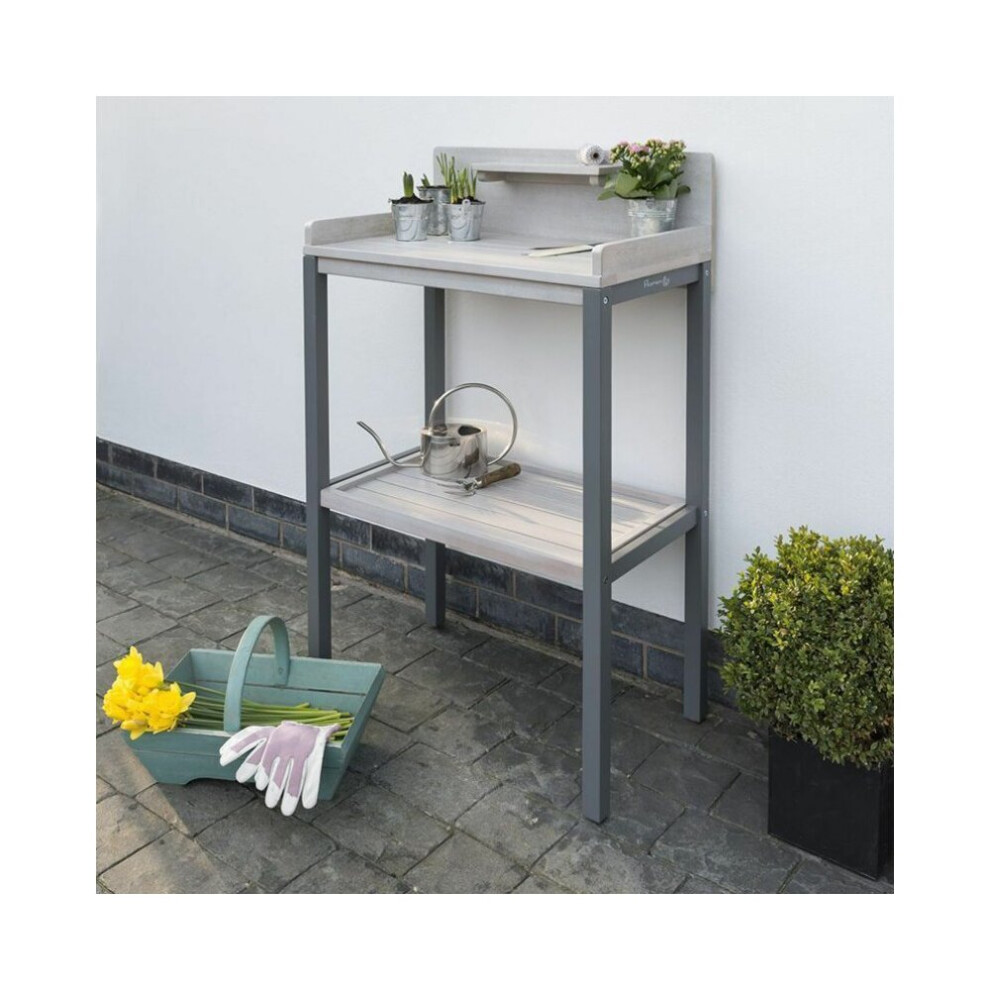 Norfolk Leisure Florenity Grigio Potting Table – Fsc Eucalyptus, Wash, Built-In Shelves (112Cm H) Grey