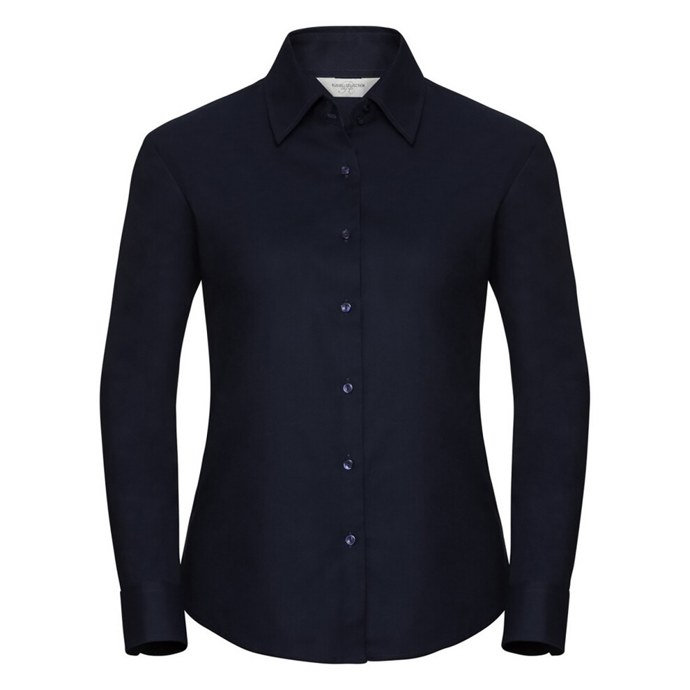 (3XL, Bright Navy) Russell Collection Ladies/Womens Long Sleeve Easy Care Oxford Shirt