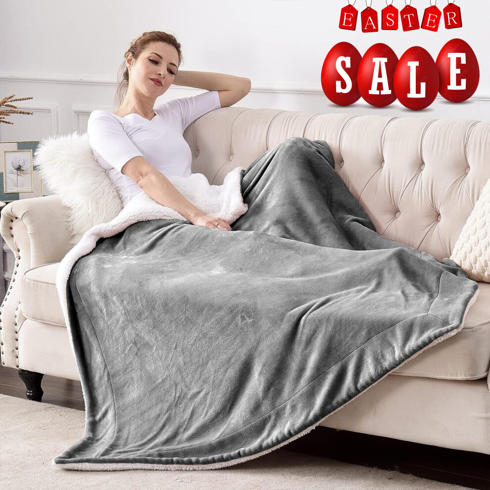 (130 x 150 cm ) Grey Blankets Sherpa Fleece Throw Bed Sofa Blanket