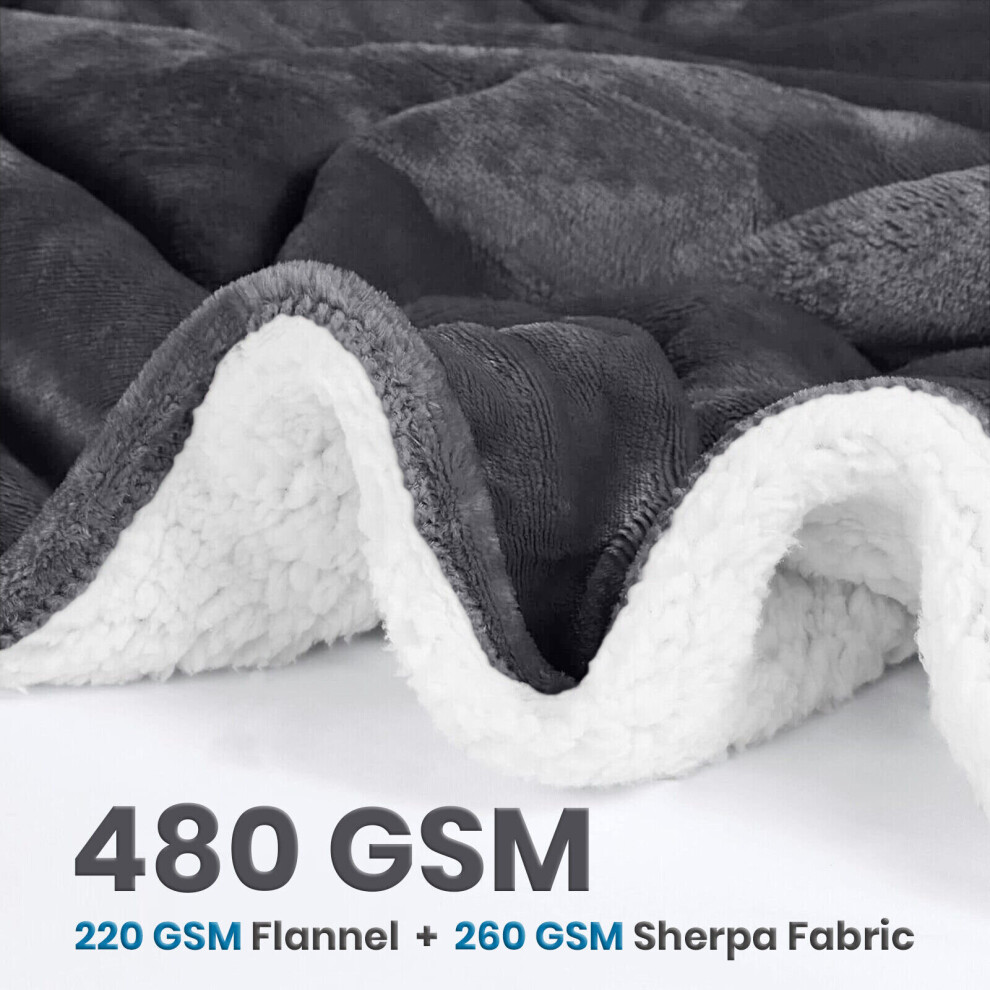 (200 x 240 cm) Grey Blankets Sherpa Fleece Throw Fluffy Soft Warm