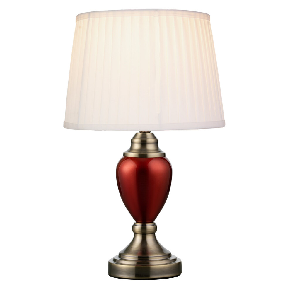 Malham Small Touch Control Red Table Lamp with Pleated Shade