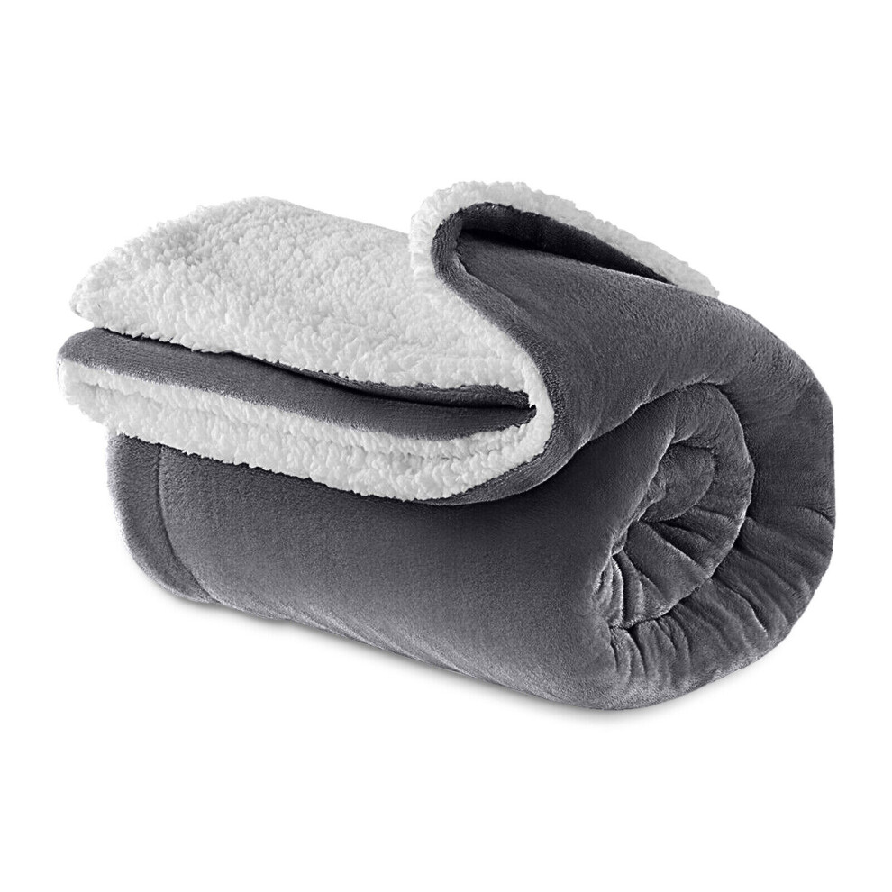 (150 x 200 cm) Grey Blankets Sherpa Fleece Throw Fluffy Soft Warm