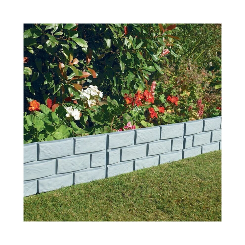 4pc Grey Plastic Lawn Bedding Boarder Brick Effect Garden Edging