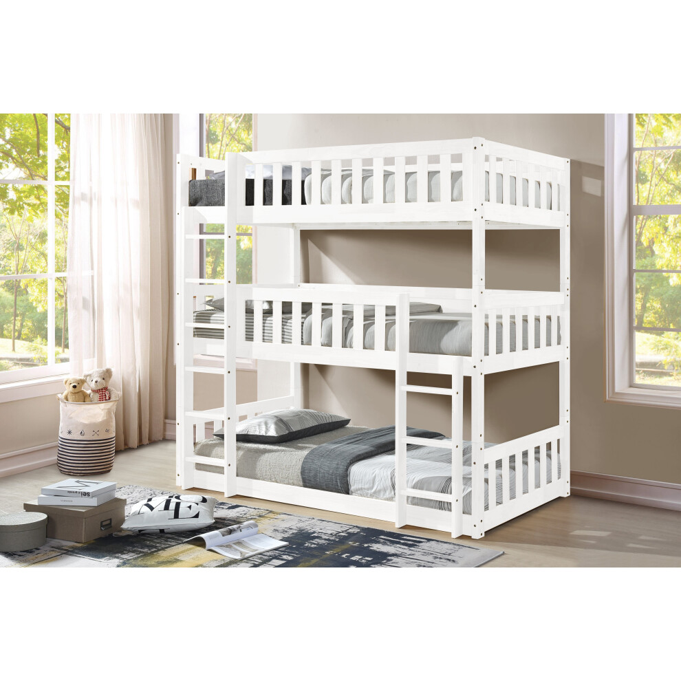 Lydia Triple Bunk Bed in WHITE, Wooden High Sleeper Kids Bunk Bed