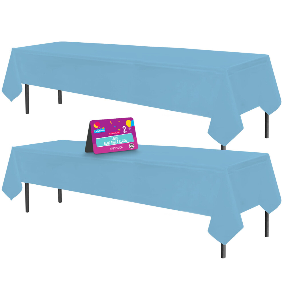 2pk Long Blue Table Cloth Party | 274 x 137cm | Plastic Table Cover