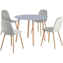 (Grey Table & Grey Velvet Chairs) Charles Jacobs Round Dinner Table & Chair 4 Seat Circular Scandi Set for Kitchen Dining Room