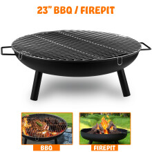 23" Large Round Steel Fire Pit Garden Patio Camping Heater Burner Bowl BBQ Gril