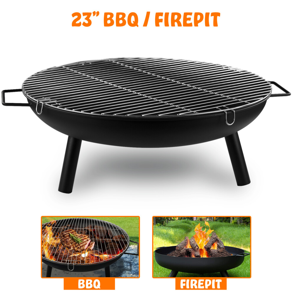 Denny Int Ltd 23" Large Round Steel Fire Pit Garden Patio Camping Heater Burner Bowl Bbq Gril
