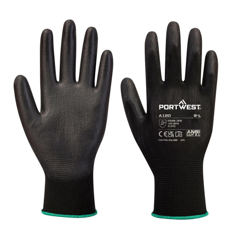 (XL, Black) Portwest A120 PU Palm Grip Gloves