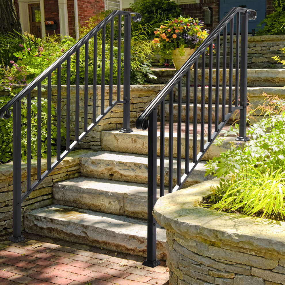 Iron Handrail Railing for Stairs 4 Steps Handrail for Garden Outdoor Step