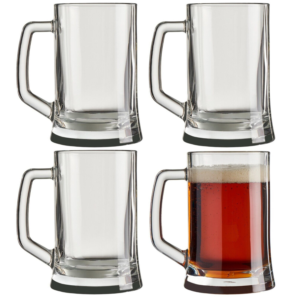 (4 x 500ml ) 380/500ml Pub Style Beer Mugs Glasses Tankards Barware with Handle