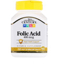 21st Century, Folsäure, 400 mcg, 250 Leicht zu Schluckende Tabletten