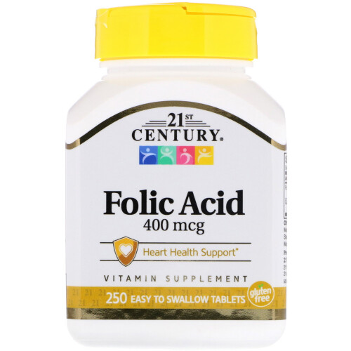 21st Century, Acide Folique, 400 mcg, 250 Comprimés Faciles à Avaler