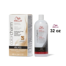 (4N+Dev(Vol.20)32oz) Wella 4N Medium Brown Color Charm Permanent Liquid Haircolor