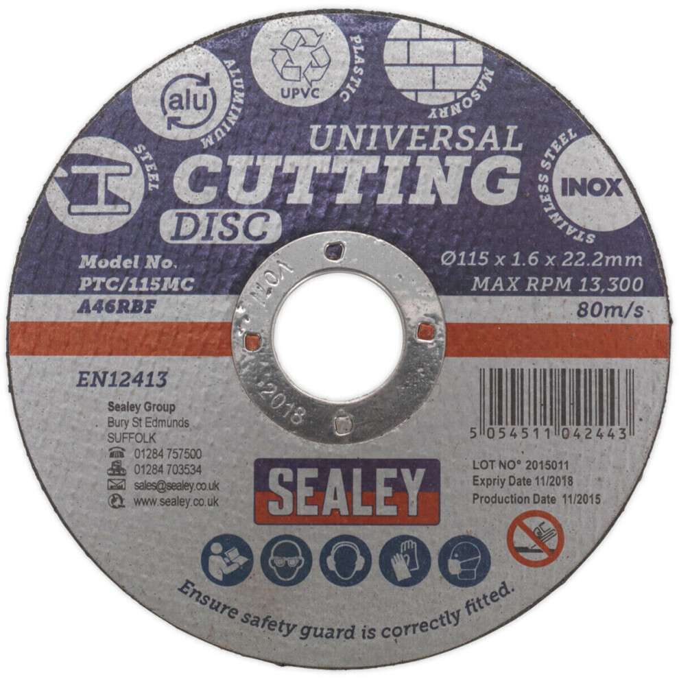 Loops Universal Cutting Disc - 115Mm X 1.6Mm - 22.2Mm Bore - Metal Masonry Upvc Disc