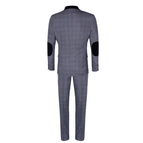 (34) Mens 3 Piece Blue Grey Herringbone Check Suit 2