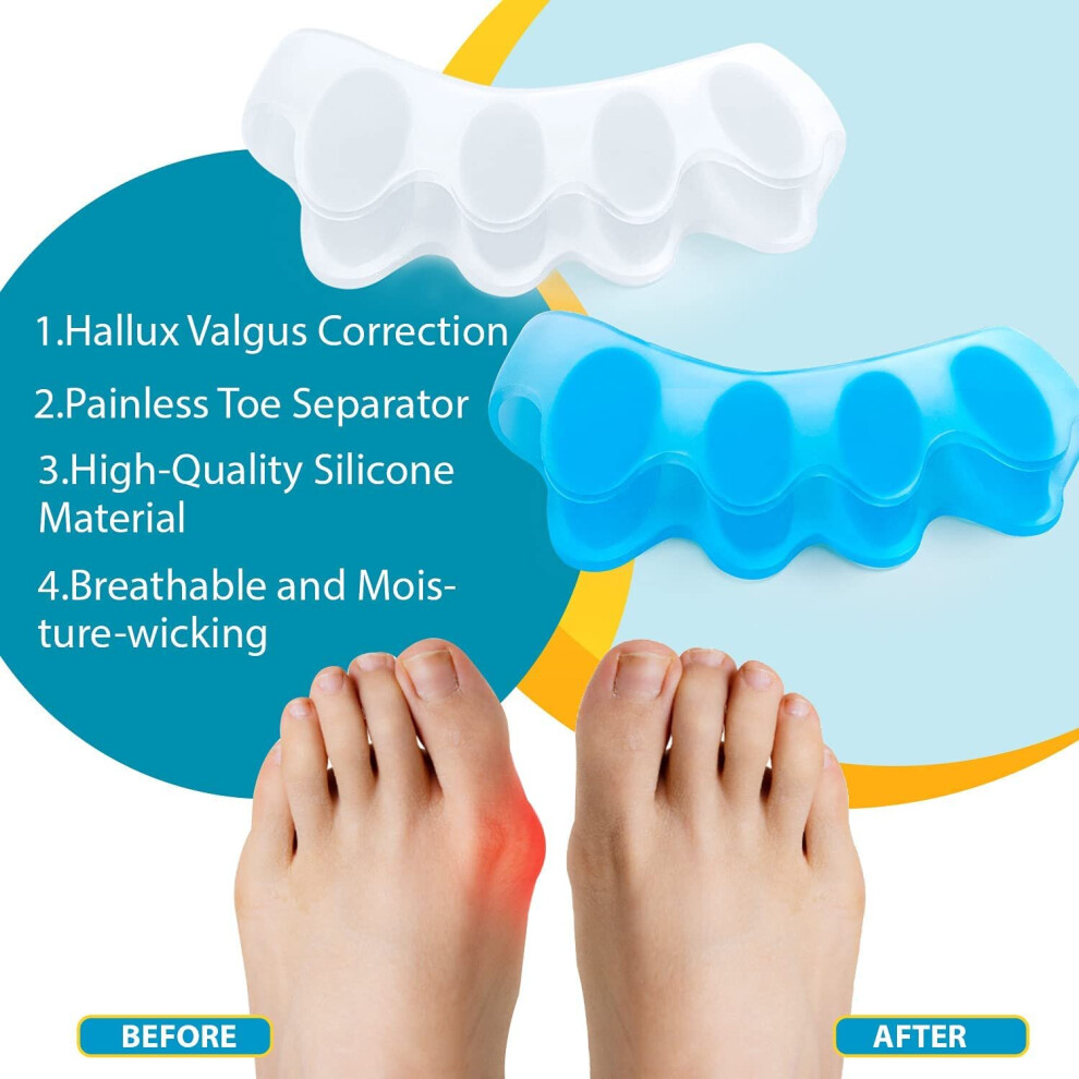 Sumiwish Toe Separators, 4 Pair (Blue and Clear) Soft Gel Toe