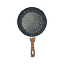 Non-Stick Copper Frying Pan with Wooden Handles | Suitable for Induction, Electric and Gas Hobs | Stone Frying Pan | Anti-Scratch Pans | Non