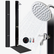 Solar shower 35L & floor element | with integrated thermometer & foot shower | pool shower for the garden | water temperature up to 60C | Incl.cover