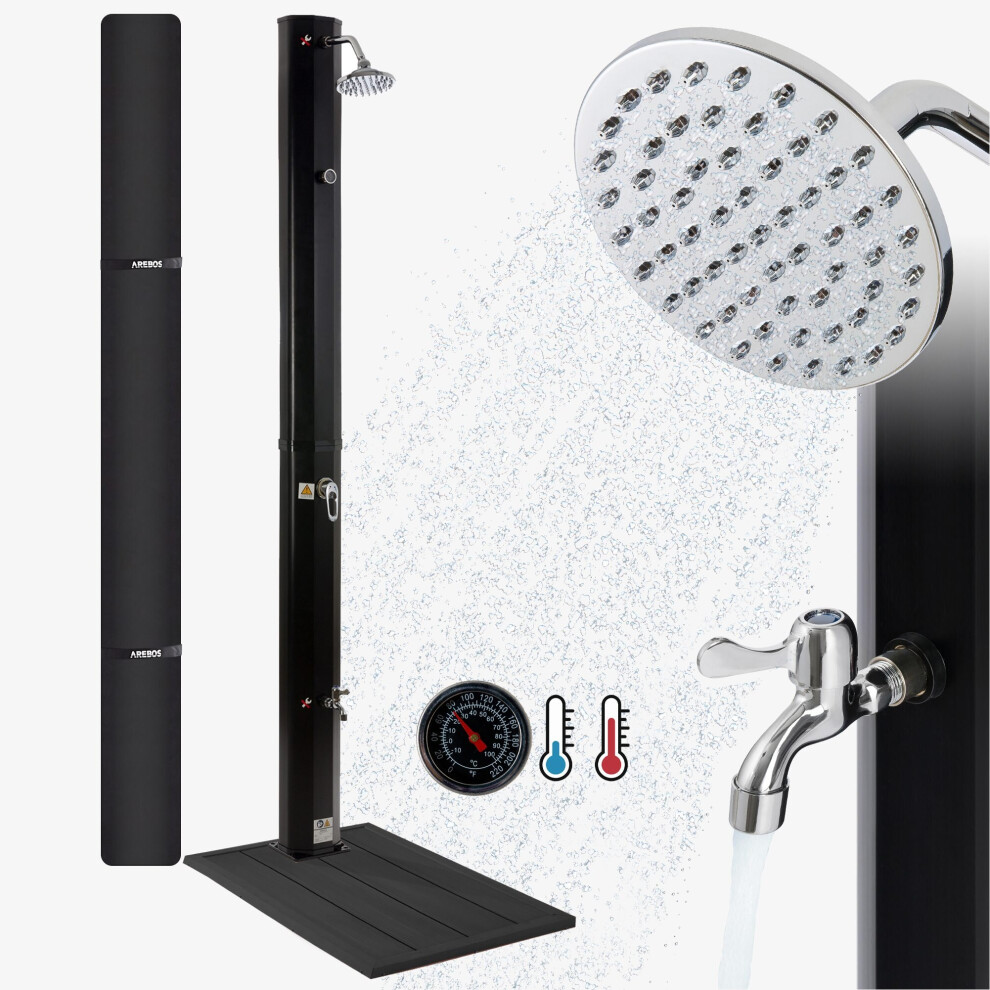 Solar shower 35L & floor element | with integrated thermometer & foot shower | pool shower for the garden | water temperature up to 60C | Incl.cover