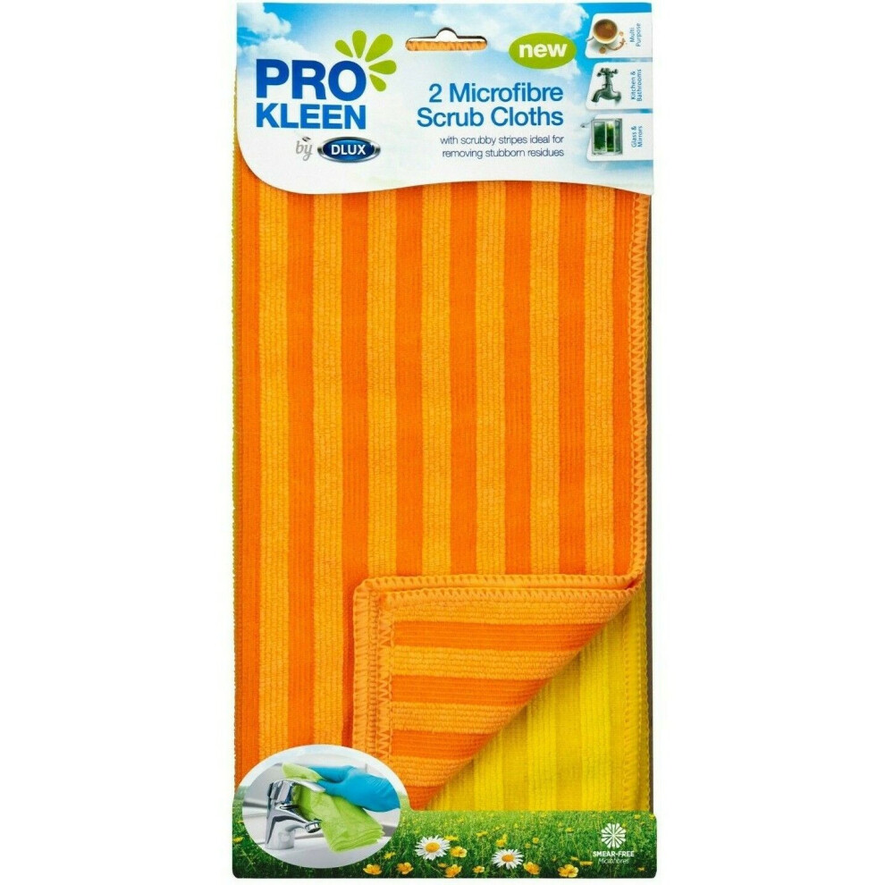 2 Microfibre Scrub Cloths Scrubby Stubborn Stripes Remove Residue