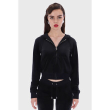 (Medium, Black) Juicy Couture Robertson Velour Zip Front Hoodie
