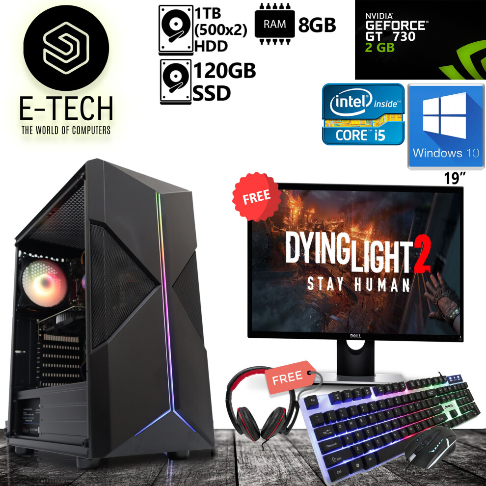 Gaming Pc Computer Bundle Intel Core I5 8Gb Ram 120Gb S +1Tb W10 Gt730 5060936451265