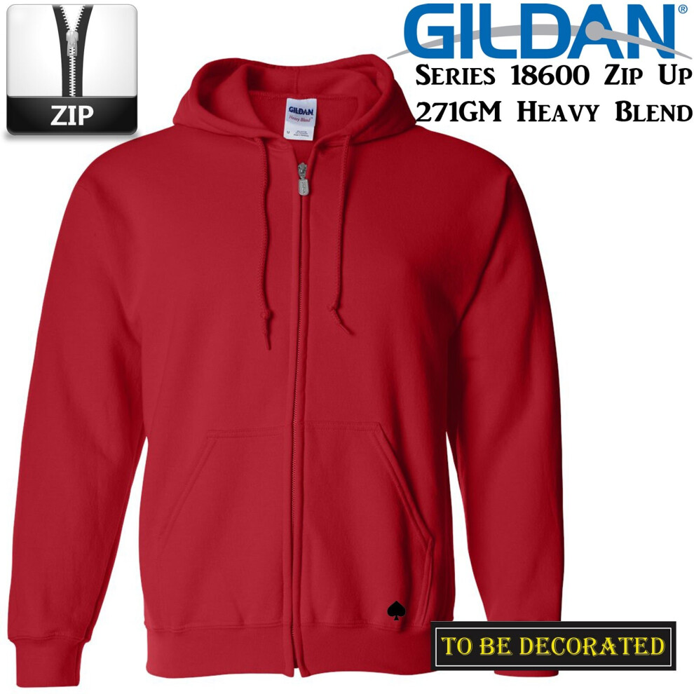 (2XL) Gildan Red Zip Up Hoodie Heavy Blend Hooded Sweatshirt Sweater Sweat