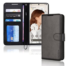 (Black) Pixel 7 pro Wallet Case, Flip Protective Cover with Card Holder, Stand and Wrist Strap - PU Leather with Magnetic Closure For Google Pixel 7 pro