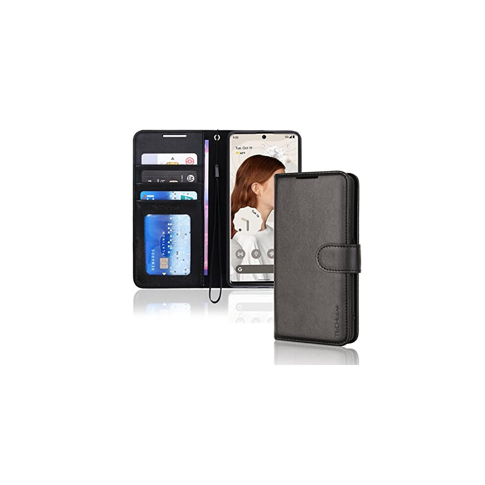 Techgear (Black) Pixel 7 Pro Wallet Case, Flip Protective Cover With Card Holder, Stand And Wrist Strap - Pu Leather With Magnetic Closure For Google Pixel 7 P