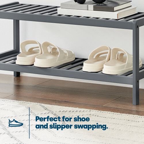 LIVIVO (GREY, 2 TIER) 2/3 Tier Bamboo Shoe Rack - Contemporary Shoe Organizer with Ample Storage 2