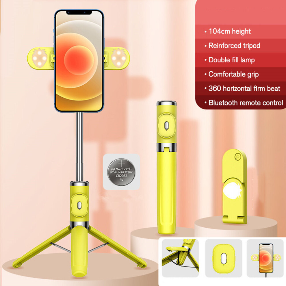 (A-) M01s Mini Bluetooth Tripod Selfie Stick Double Fill Mobile Phone Live Photo Portable Selfie Stick Tripod For Huawei Xiaomi Yellow/Light 4855008123154