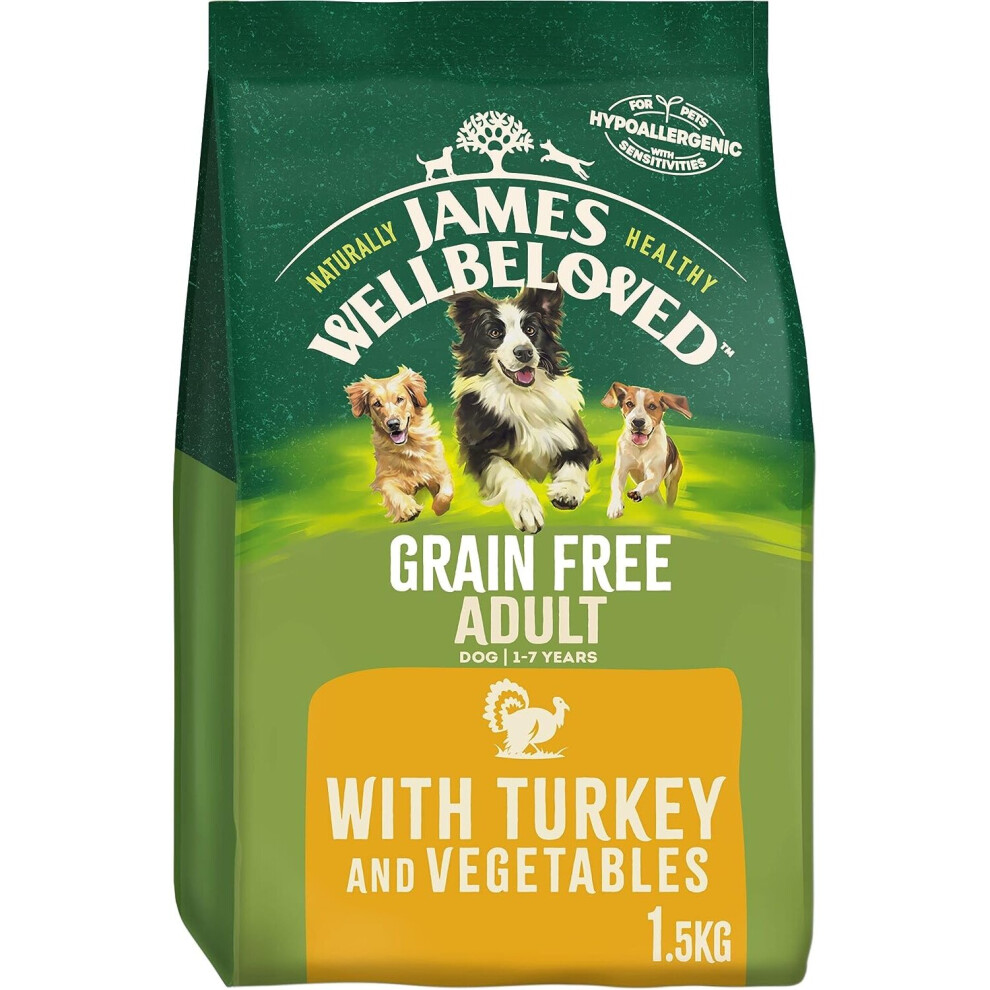 James Wellbeloved Adult Grain Free Turkey & Vegetables 1.5 kg Bag Hypoallergenic Dry Dog Food